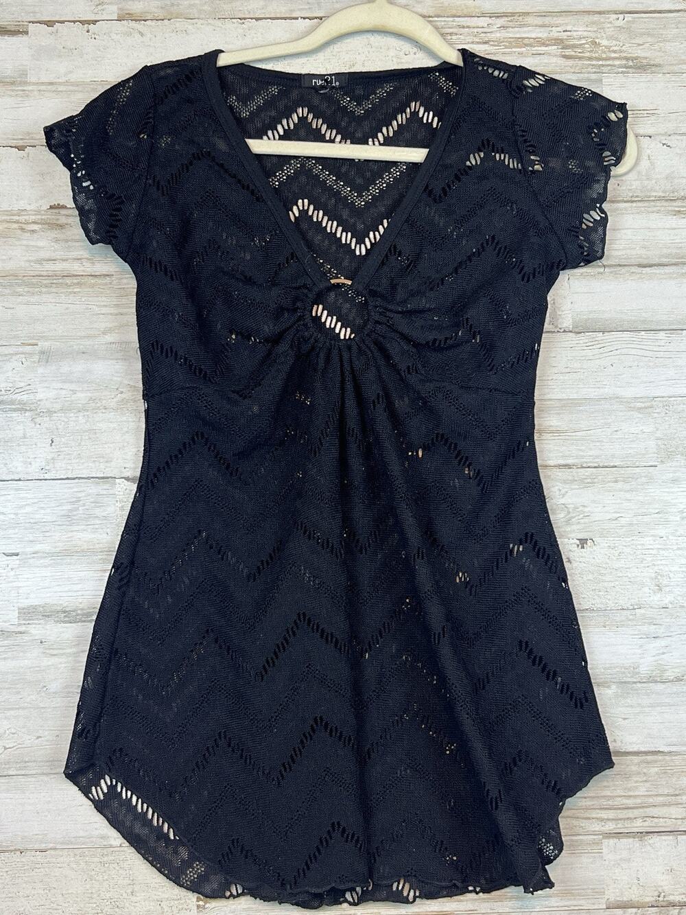 Rue 21 Women's Black Lace Top Blouse Short Sleeve Size Small (See Measurements)